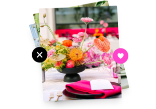 A colorful place setting with a bouquet of flowers.