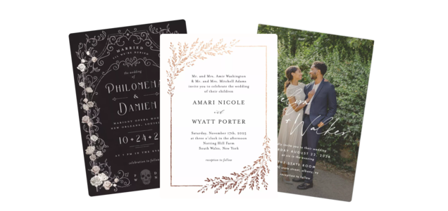 Exquisite Branches wedding invitation with gold foil on white paper.